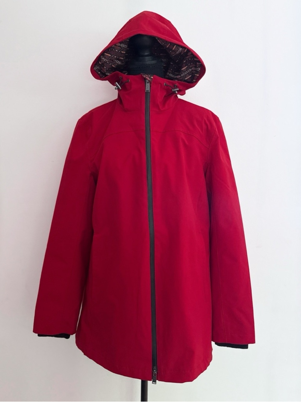 Women’s Pendleton Western Aztec Print Lined Full Zip Up Red Hooded Rain Jacket M
